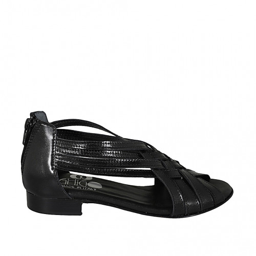 Zapato abierto con cremallera en piel negra tacon 2 - Tallas disponibles:  33, 42