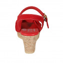 Sandalia para mujer con cinturon al tobillo y nudo en gamuza roja cuña 7 - Tallas disponibles:  42