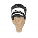 Woman's sandal with strap and chain in black leather wedge heel 9 - Available sizes:  42