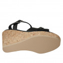 Woman's sandal with strap and chain in black leather wedge heel 9 - Available sizes:  42