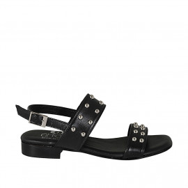 Sandalia para mujer en piel negra con tachuelas tacon 2 - Tallas disponibles:  33