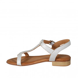 Woman's thong sandal in silver-colored laminated leather heel 2 - Available sizes:  33 2