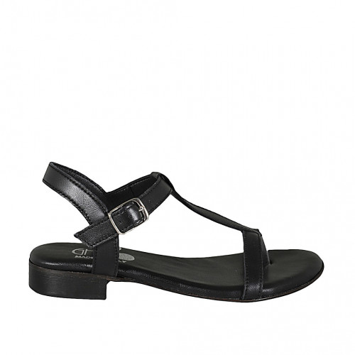 Sandalo da donna infradito in pelle nera tacco 2 - Misure disponibili: 33