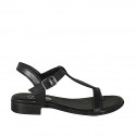 Woman's thong sandal in black-colored leather heel 2 - Available sizes:  33