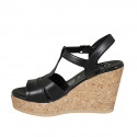 Sandalo da donna in pelle nera con cinturino Charleston, plateau e zeppa 9 - Misure disponibili: 42, 43