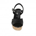 Woman's sandal in black leather with T-strap, platform and wedge heel 9 - Available sizes:  42, 43