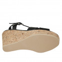 Woman's sandal in black leather with T-strap, platform and wedge heel 9 - Available sizes:  42, 43