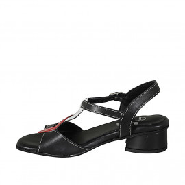 Woman's strap sandal in black, white and red leather heel 2 - Available sizes:  44 2