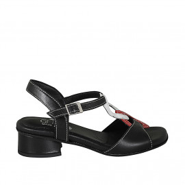 Woman's strap sandal in black, white and red leather heel 2 - Available sizes:  44