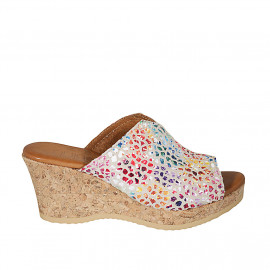 Sabot da donna in camoscio stampato multicolor zeppa 7 - Misure disponibili: 42