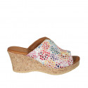 Woman's platform mules in multicolored printed suede wedge heel 7 - Available sizes:  42