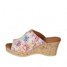 Woman's platform mules in multicolored printed suede wedge heel 7 - Available sizes:  42 2