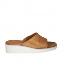 Woman's open mule with elastic band in cognac brown leather wedge heel 3 - Available sizes:  42
