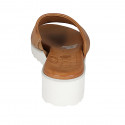 Mule para mujer con elastico en piel cognac cuña 3 - Tallas disponibles:  42