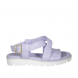 Sandale pour femmes en cuir lilas talon compensé 3 - Pointures disponibles:  32, 34