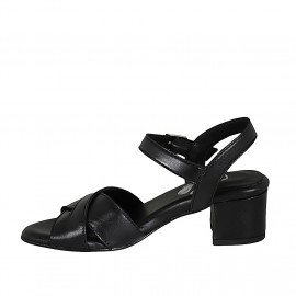 Sandale pour femmes avec courroie et bandes croisés en cuir noir talon 5 - Pointures disponibles:  42 2