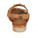 Woman's sandal with studs in cognac brown leather heel 2 - Available sizes:  32, 42