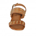 Woman's sandal with studs in cognac brown leather heel 2 - Available sizes:  32, 42