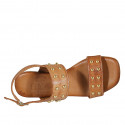 Woman's sandal with studs in cognac brown leather heel 2 - Available sizes:  32, 42