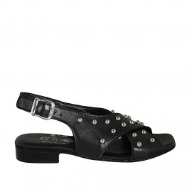 Sandale pour femmes avec goujons en cuir noir talon 2 - Pointures disponibles:  32, 33