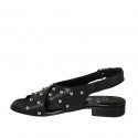 Woman's sandal with studs in black leather heel 2 - Available sizes:  32, 33