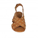 Sandale pour femmes avec goujons en cuir cognac talon 2 - Pointures disponibles:  32, 33, 34