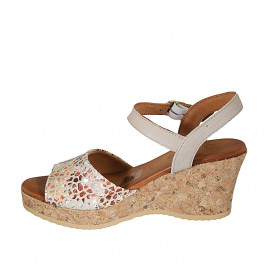 Woman's strap sandal in multicolored mosaic printed suede with platform and wedge heel 7 - Available sizes:  42 2