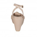 Woman's sandal with strap and knot in nude leather wedge heel 9 - Available sizes:  42, 43