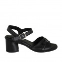 Woman's strap sandal with buckle in black leather heel 5 - Available sizes:  42, 43