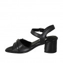 Woman's strap sandal with buckle in black leather heel 5 - Available sizes:  42, 43