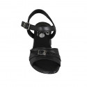 Sandalia para mujer con cinturon y hebilla en piel negra tacon 5 - Tallas disponibles:  42, 43