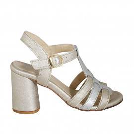 Sandalo da donna con cinturino in pelle laminata argento e platino tacco 7 - Misure disponibili: 32, 42, 43