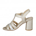 Woman's sandal in silver and platinum laminated leather with strap heel 7 - Available sizes:  32, 42, 43