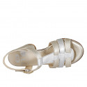 Woman's sandal in silver and platinum laminated leather with strap heel 7 - Available sizes:  32, 42, 43