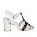 Sandale pour femmes avec courroie en cuir blanc et noir talon 7 - Pointures disponibles:  32, 43, 45