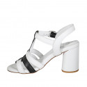 Sandale pour femmes avec courroie en cuir blanc et noir talon 7 - Pointures disponibles:  32, 43, 45