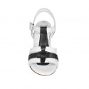 Sandalia para mujer con cinturon en piel blanca y negra tacon 7 - Tallas disponibles:  32, 43, 45