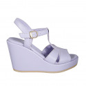 Woman's sandal with strap in lilac leather wedge heel 9 - Available sizes:  42, 43