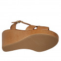 Woman's sandal with strap in cognac brown leather wedge heel 9 - Available sizes:  42