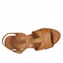 Woman's sandal with strap in cognac brown leather wedge heel 9 - Available sizes:  42