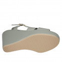 Woman's sandal with strap in sage green leather wedge heel 9 - Available sizes:  42, 43