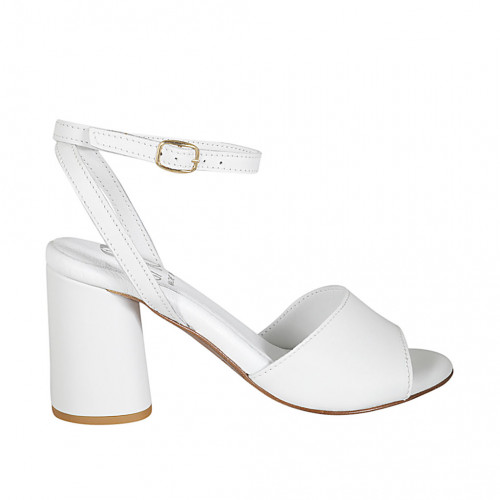 Woman's sandal with ankle strap in white leather heel 7 - Available sizes:  42, 43