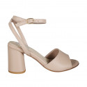 Woman's sandal with ankle strap in nude leather heel 7 - Available sizes:  42