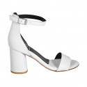 Woman's open shoe with ankle strap in white leather heel 7 - Available sizes:  42, 43