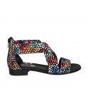 Woman's open shoe with zipper in black multicolored printed suede heel 2 - Available sizes:  42