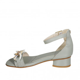 Woman's open shoe with strap and chain in sage green leather heel 3 - Available sizes:  33, 42 2