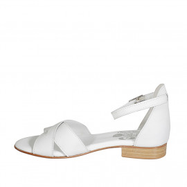 Woman's open shoe with strap in white leather heel 2 - Available sizes:  32, 42 2