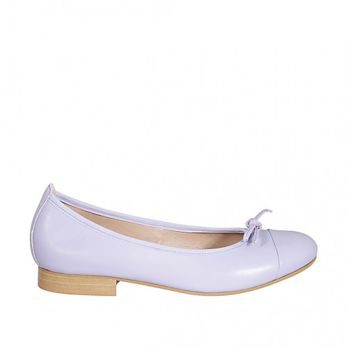 Woman's ballerina shoe with captoe and bow in lilac leather heel 2 - Available sizes:  32