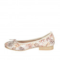 Woman's ballerina shoe with bow and captoe in beige multicolored printed suede heel 2 - Available sizes:  32