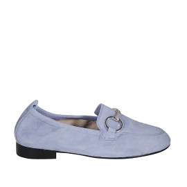 Mocasín para mujer con accesorio y elastico en gamuza azul claro tacon 2 - Tallas disponibles:  42